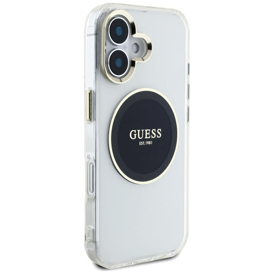 Husa MagSafe za Apple iPhone 16, Guess, IML Metal Colored Circle, Crna