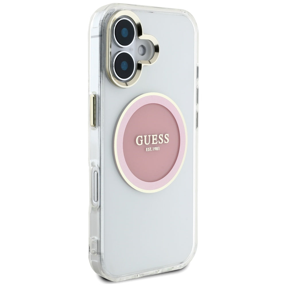 Futrola MagSafe za Apple iPhone 16, Guess, IML Metal Colored Circle, Roze