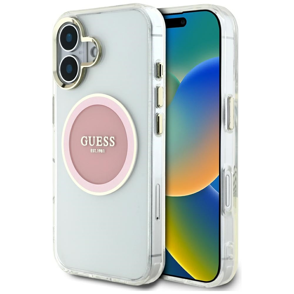 Futrola MagSafe za Apple iPhone 16, Guess, IML Metal Colored Circle, Roze