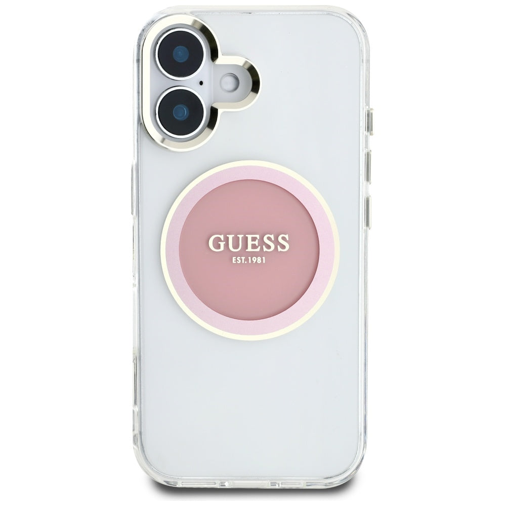 Futrola MagSafe za Apple iPhone 16, Guess, IML Metal Colored Circle, Roze