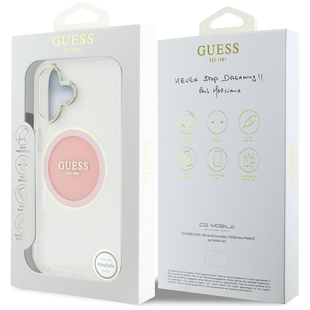 Futrola MagSafe za Apple iPhone 16, Guess, IML Metal Colored Circle, Roze