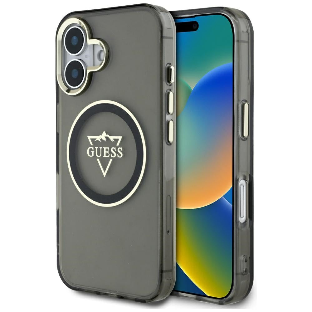 Futrola MagSafe za Apple iPhone 16, Guess, IML Metal Mountain Logo, Crna