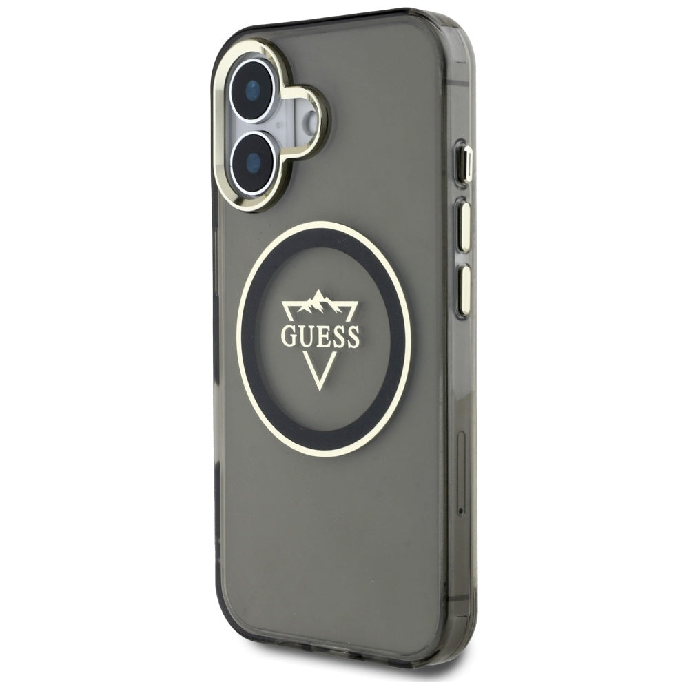 Futrola MagSafe za Apple iPhone 16, Guess, IML Metal Mountain Logo, Crna