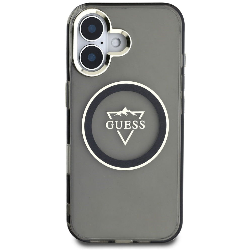Futrola MagSafe za Apple iPhone 16, Guess, IML Metal Mountain Logo, Crna