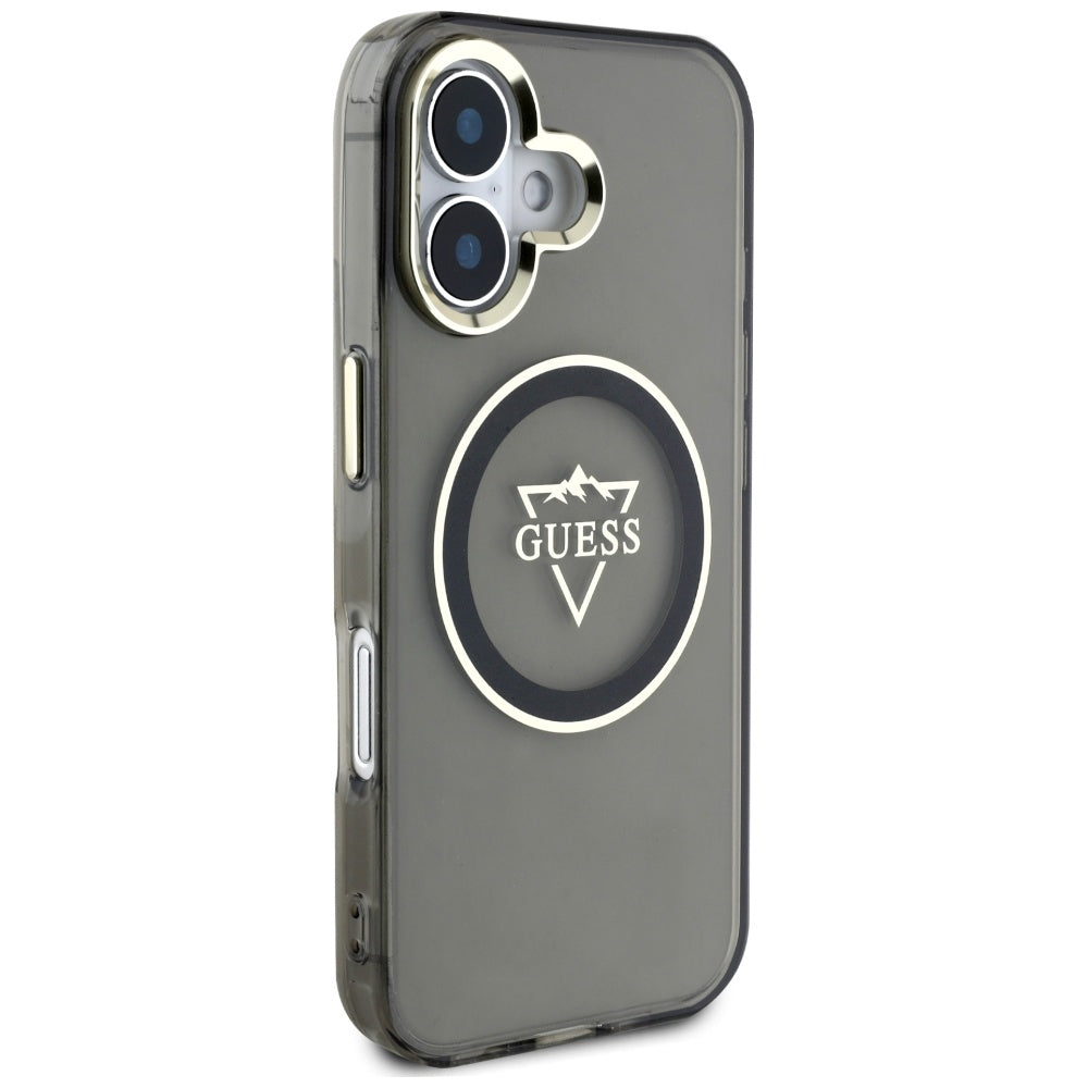 Futrola MagSafe za Apple iPhone 16, Guess, IML Metal Mountain Logo, Crna