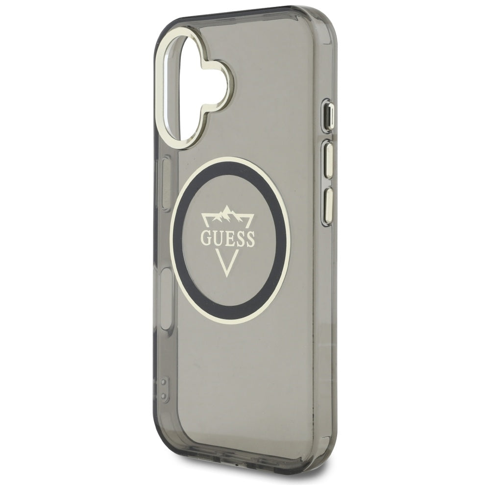 Futrola MagSafe za Apple iPhone 16, Guess, IML Metal Mountain Logo, Crna
