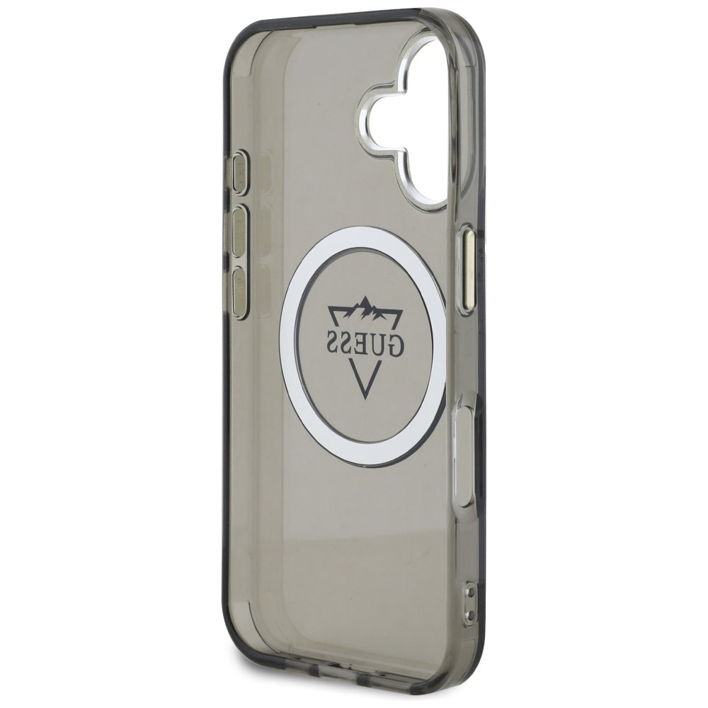 Futrola MagSafe za Apple iPhone 16, Guess, IML Metal Mountain Logo, Crna
