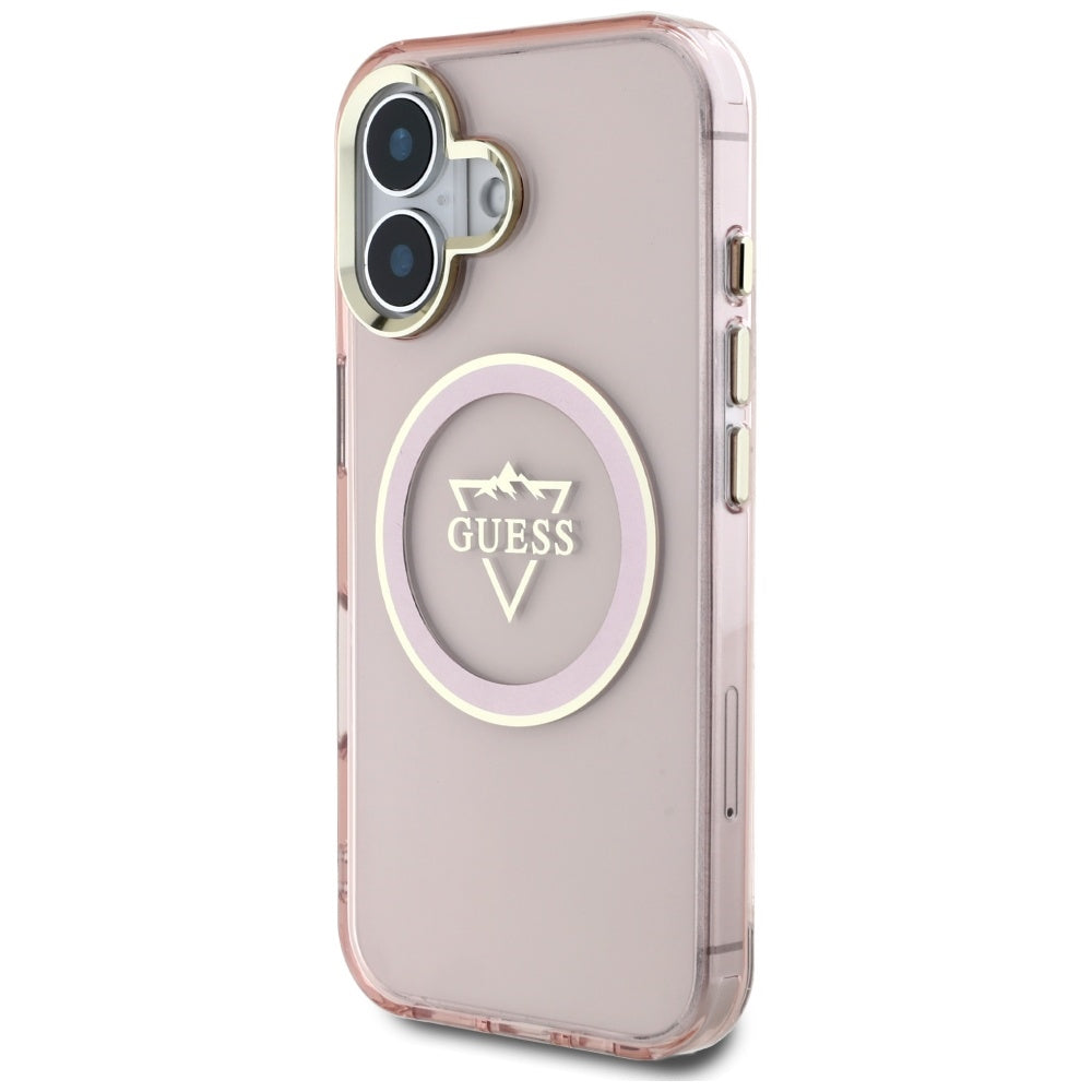 Futrola MagSafe za Apple iPhone 16, Guess, IML Metal Mountain Logo, Roze