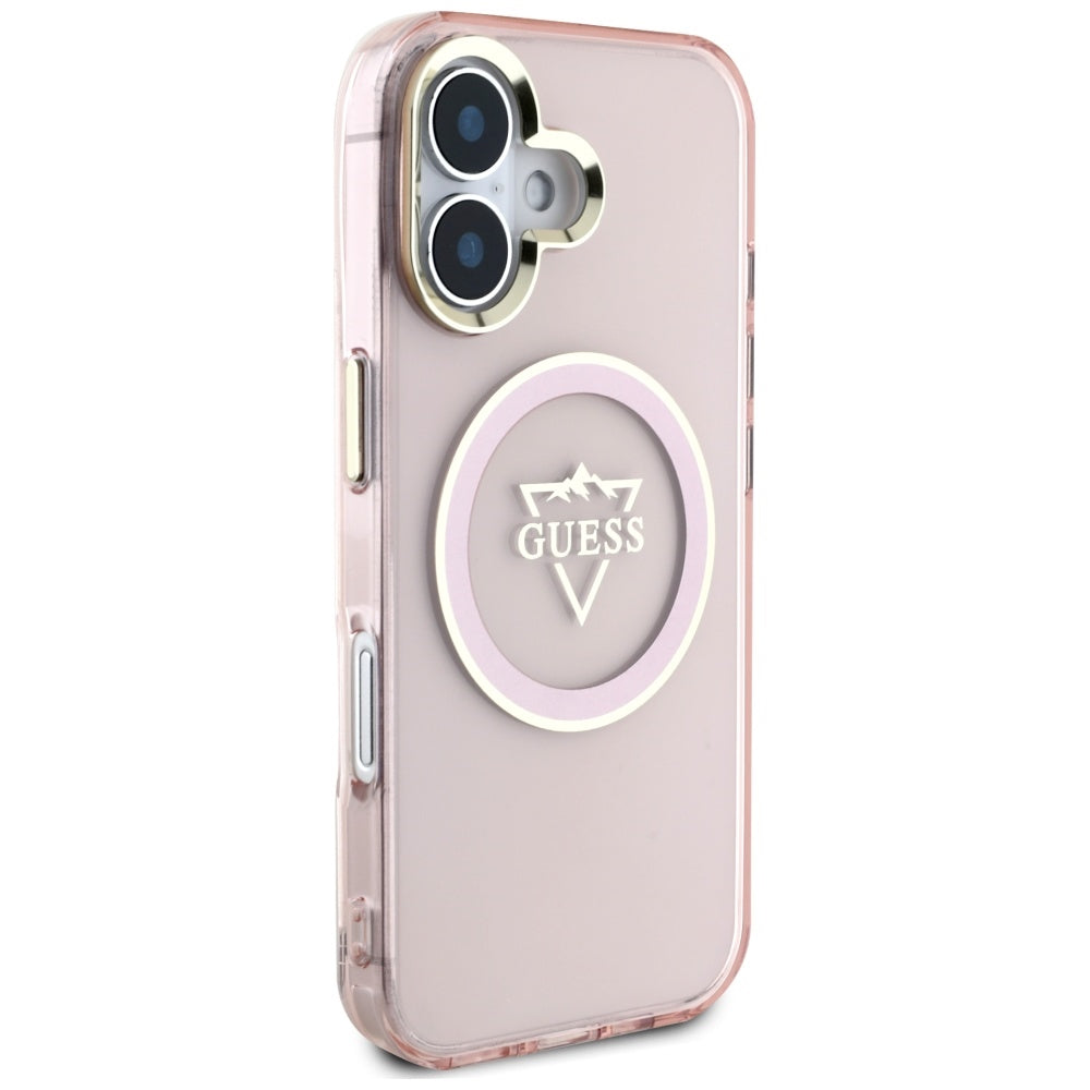 Futrola MagSafe za Apple iPhone 16, Guess, IML Metal Mountain Logo, Roze
