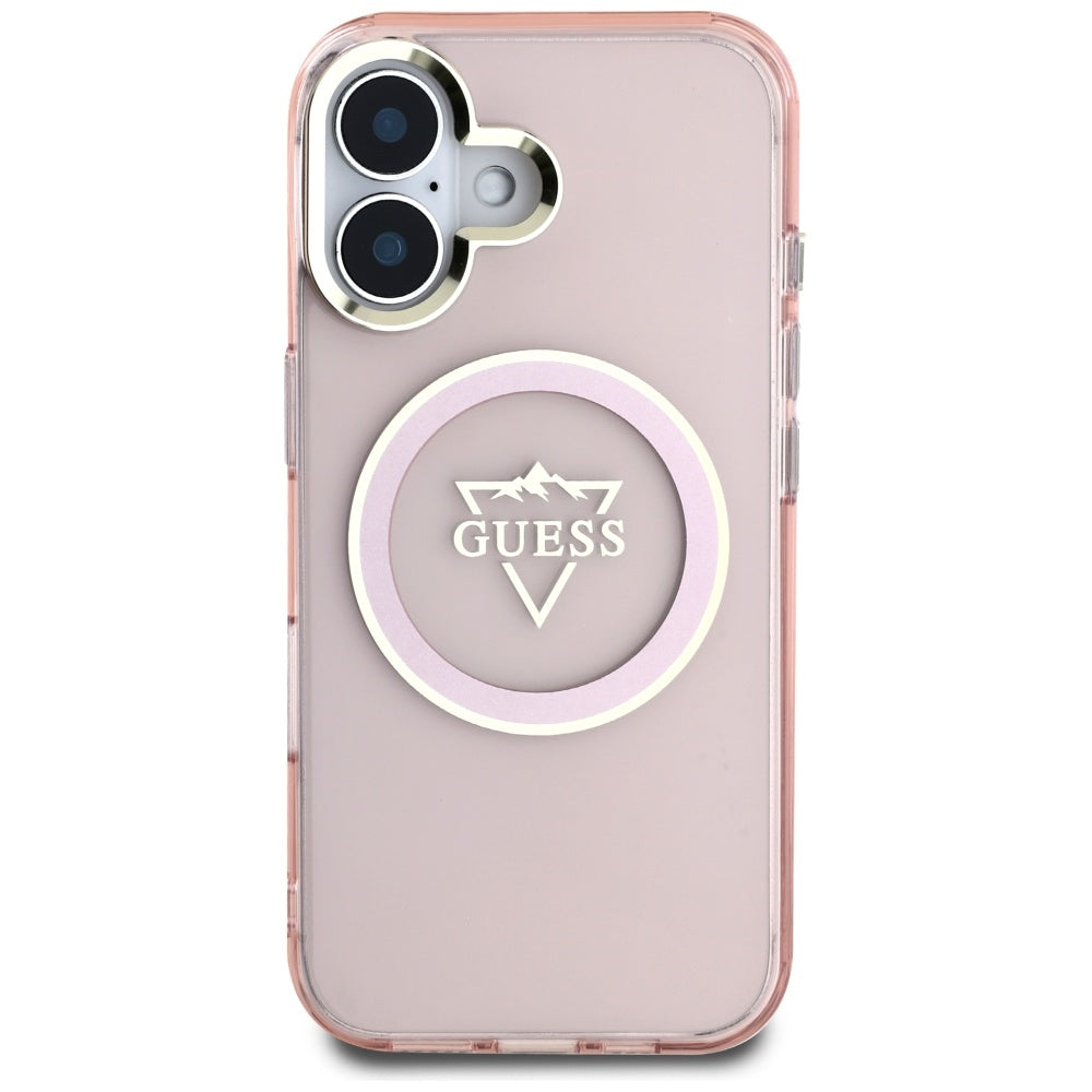 Futrola MagSafe za Apple iPhone 16, Guess, IML Metal Mountain Logo, Roze