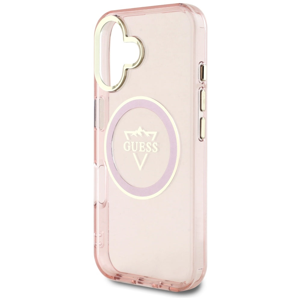 Futrola MagSafe za Apple iPhone 16, Guess, IML Metal Mountain Logo, Roze