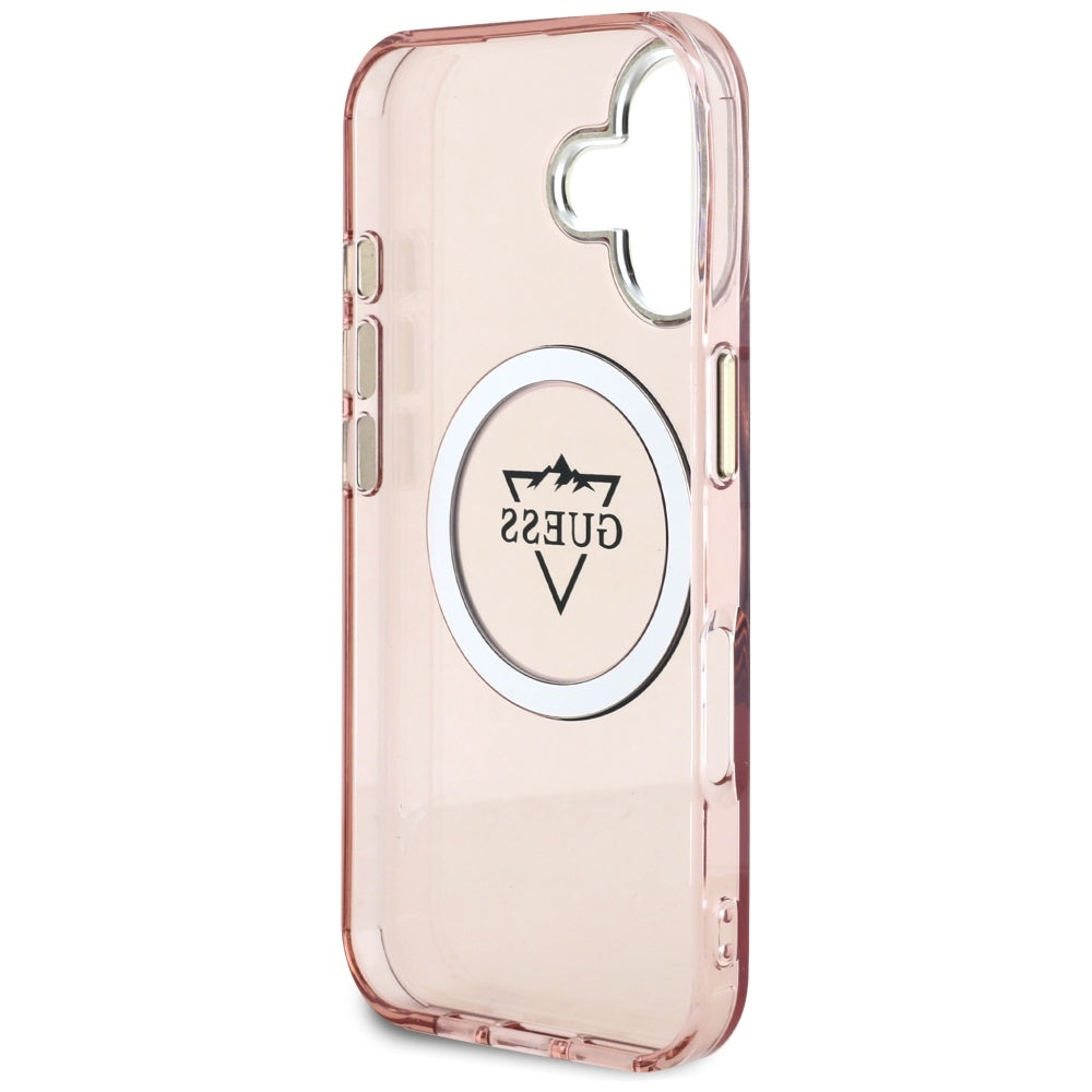 Futrola MagSafe za Apple iPhone 16, Guess, IML Metal Mountain Logo, Roze