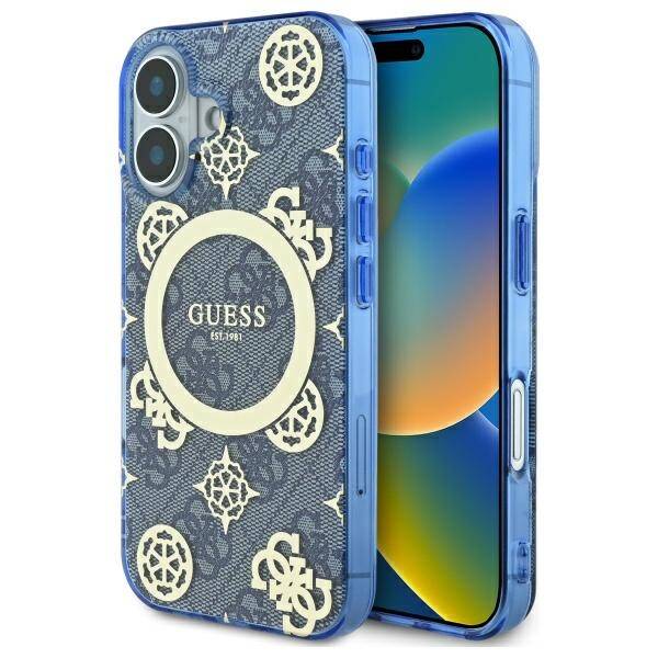 Futrola MagSafe za Apple iPhone 16, Guess, IML Peony On 4G Background, Plava