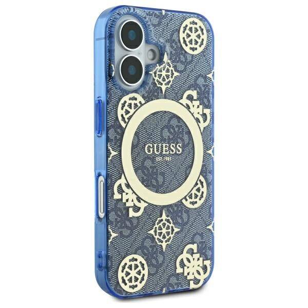 Futrola MagSafe za Apple iPhone 16, Guess, IML Peony On 4G Background, Plava
