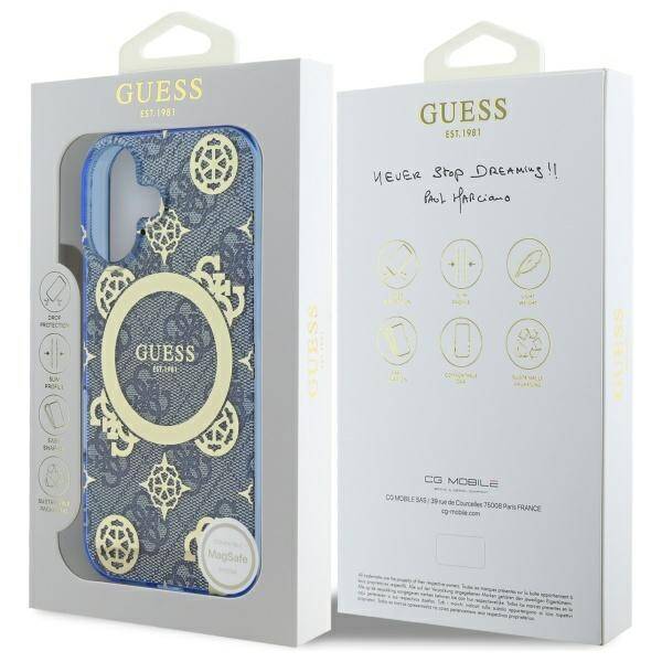 Futrola MagSafe za Apple iPhone 16, Guess, IML Peony On 4G Background, Plava
