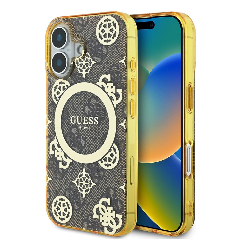 Futrola MagSafe za Apple iPhone 16, Guess, IML Peony On 4G Background, Braon