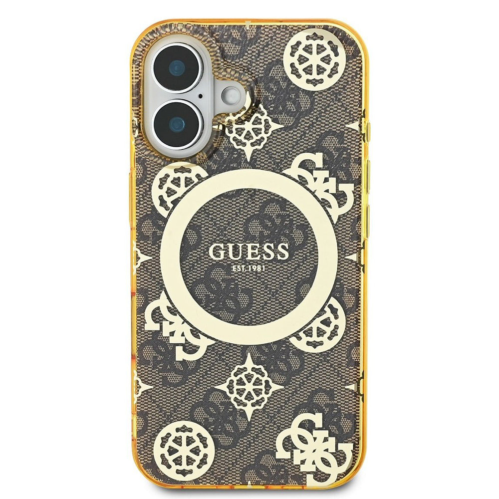Futrola MagSafe za Apple iPhone 16, Guess, IML Peony On 4G Background, Braon