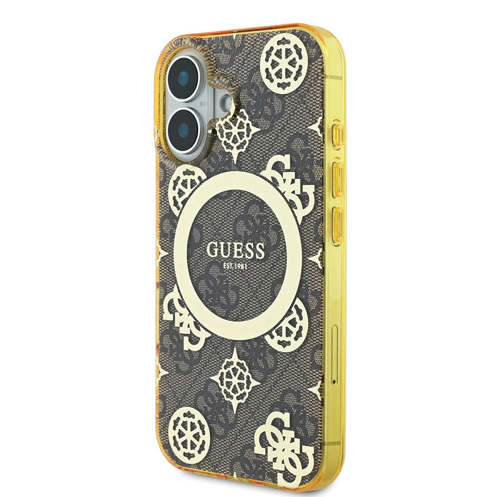Futrola MagSafe za Apple iPhone 16, Guess, IML Peony On 4G Background, Braon