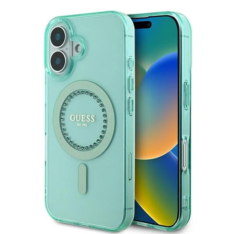 Futrola MagSafe za Apple iPhone 16, Guess, IML Rhinestone, Zelena