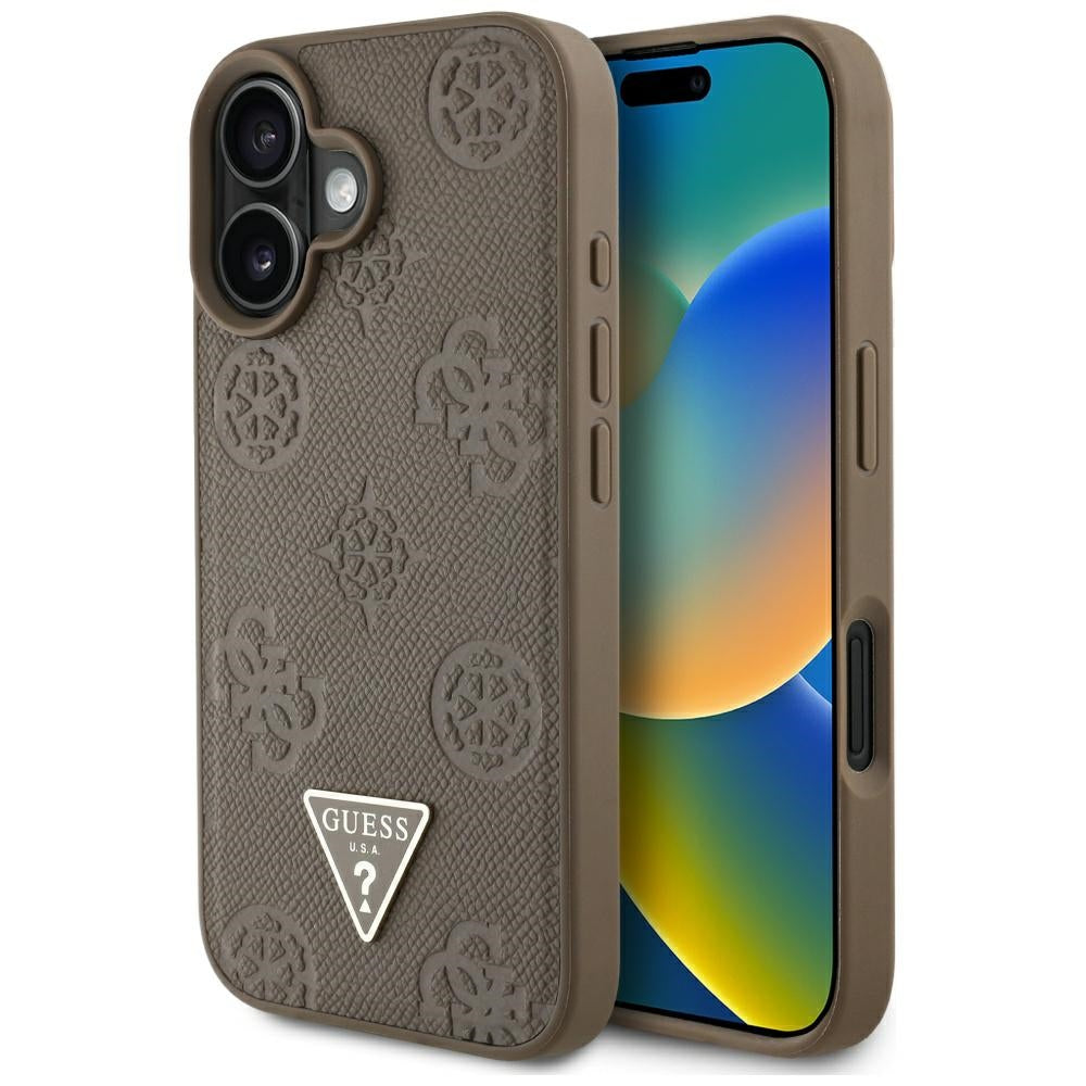 Futrola MagSafe za Apple iPhone 16, Guess, Peony Grained Hot Stamp Triangle, Braon