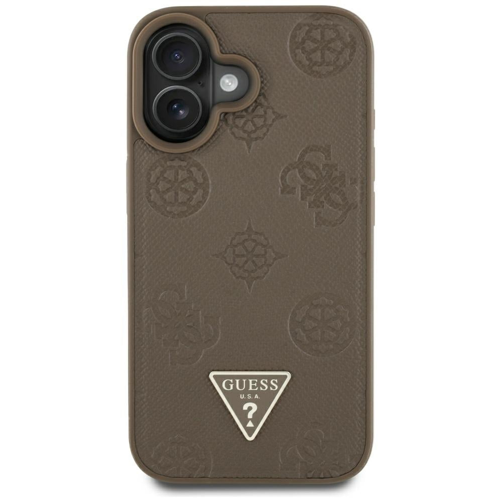 Futrola MagSafe za Apple iPhone 16, Guess, Peony Grained Hot Stamp Triangle, Braon