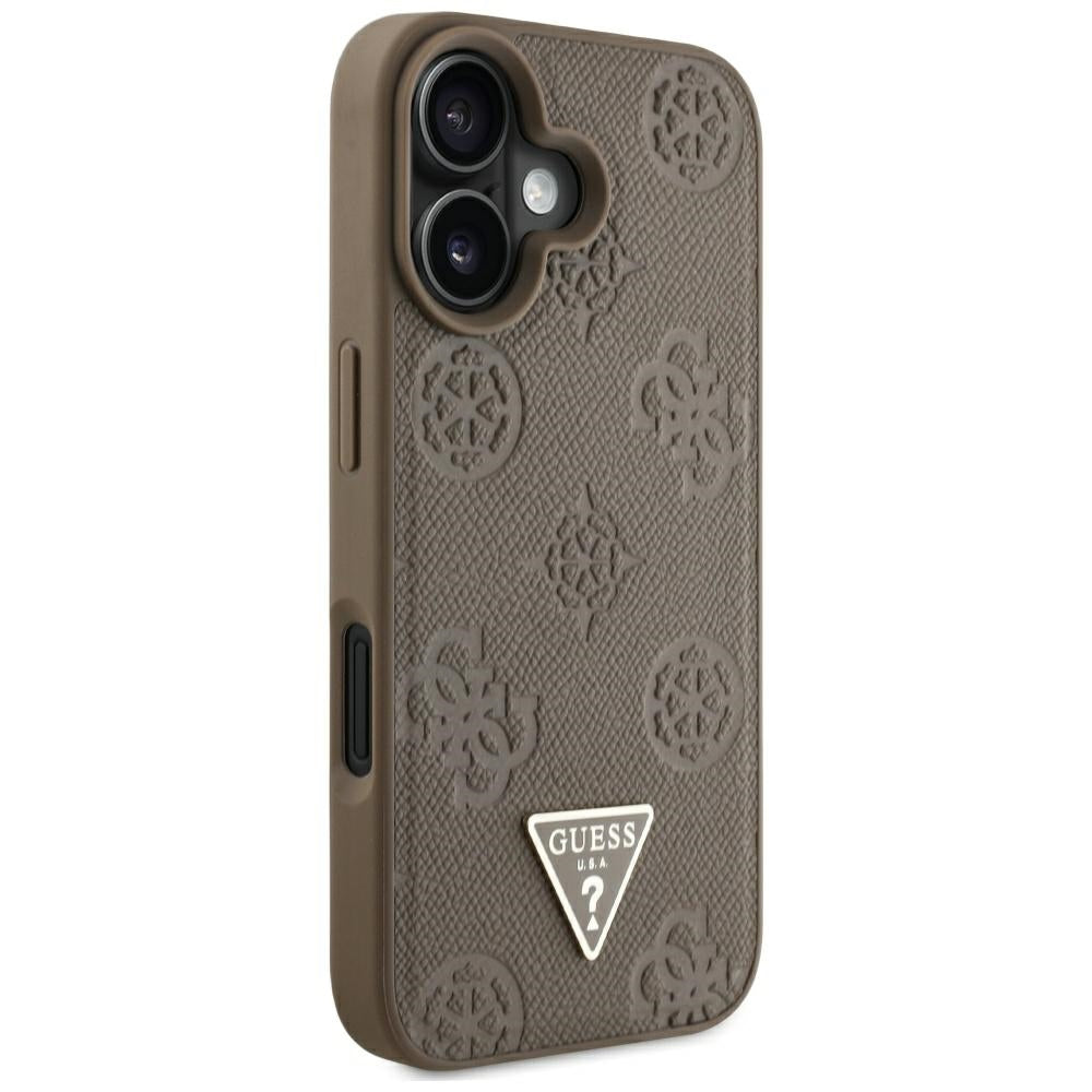 Futrola MagSafe za Apple iPhone 16, Guess, Peony Grained Hot Stamp Triangle, Braon