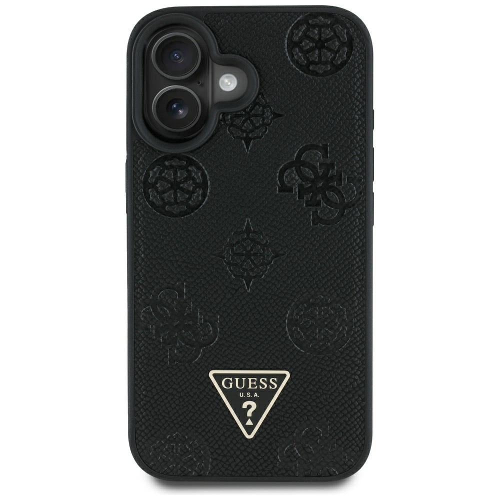 Futrola MagSafe za Apple iPhone 16, Guess, Peony Grained Hot Stamp Triangle, Crna