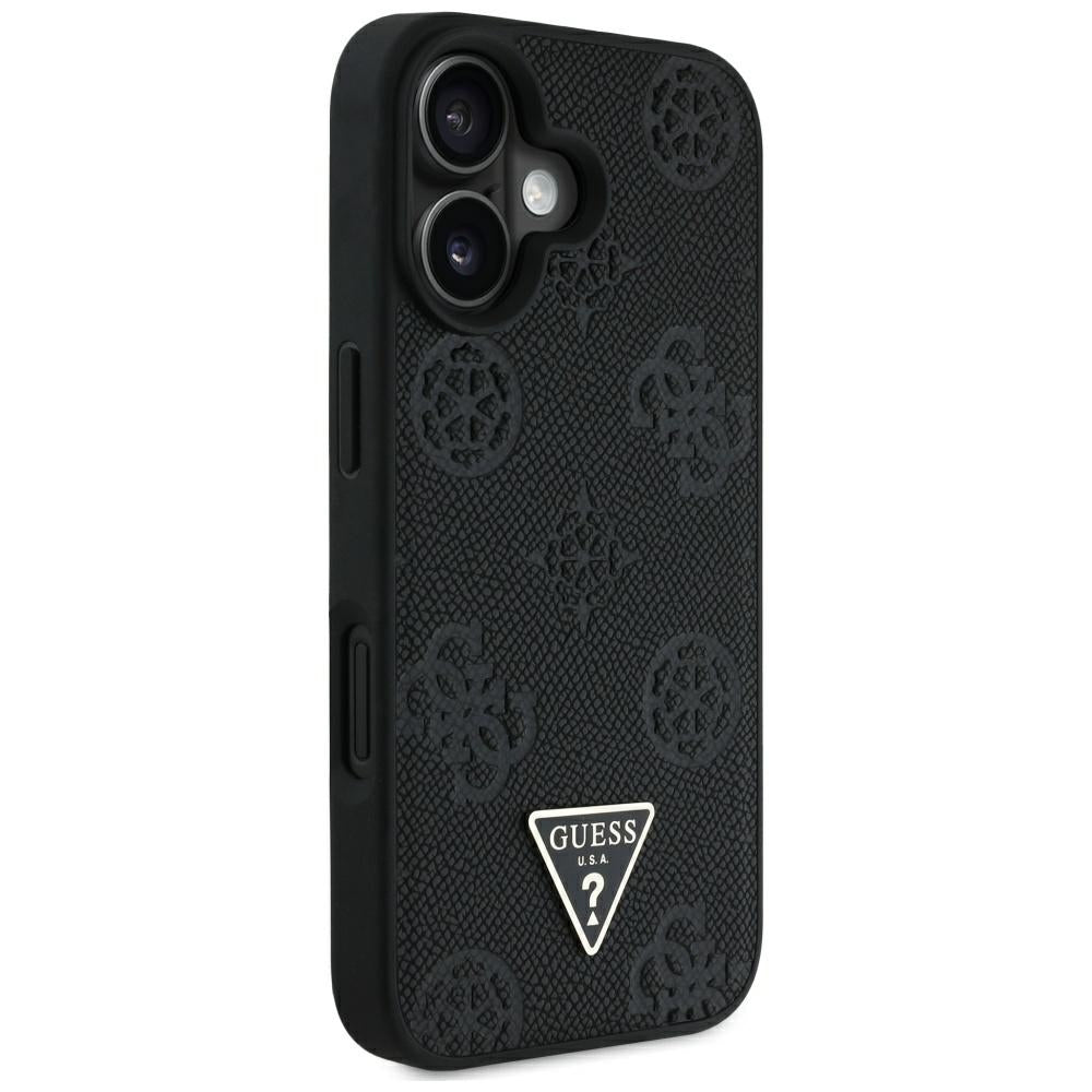 Futrola MagSafe za Apple iPhone 16, Guess, Peony Grained Hot Stamp Triangle, Crna