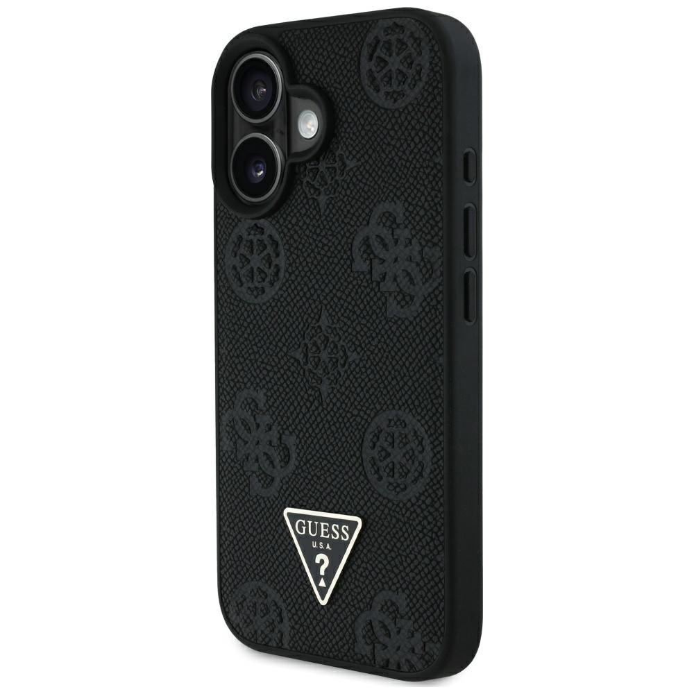 Futrola MagSafe za Apple iPhone 16, Guess, Peony Grained Hot Stamp Triangle, Crna