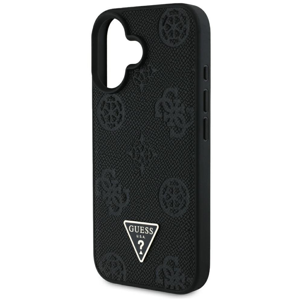 Futrola MagSafe za Apple iPhone 16, Guess, Peony Grained Hot Stamp Triangle, Crna