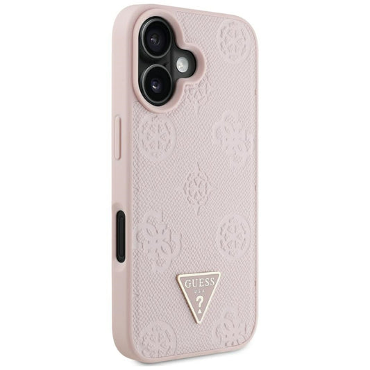 Futrola MagSafe za Apple iPhone 16, Guess, Peony Grained Hot Stamp Triangle, Roze