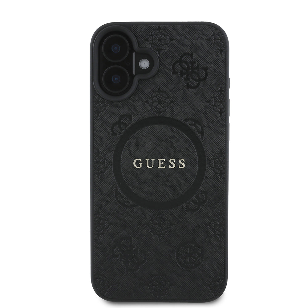 Futrola MagSafe za Apple iPhone 16, Guess, Saffiano Peony Classic Logo, Crna