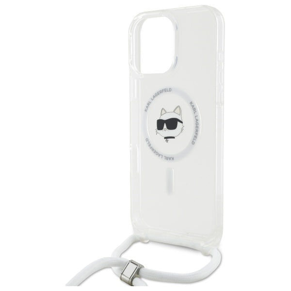 Futrola MagSafe za Apple iPhone 16, Karl Lagerfeld, IML Crossbody Choupette's Head with Strap, Transparentna