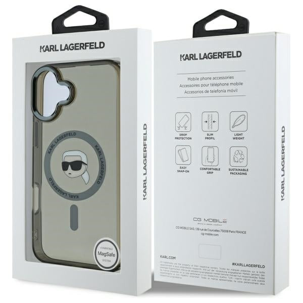 Futrola MagSafe za Apple iPhone 16, Karl Lagerfeld, IML Metal Karl's Head, Crna