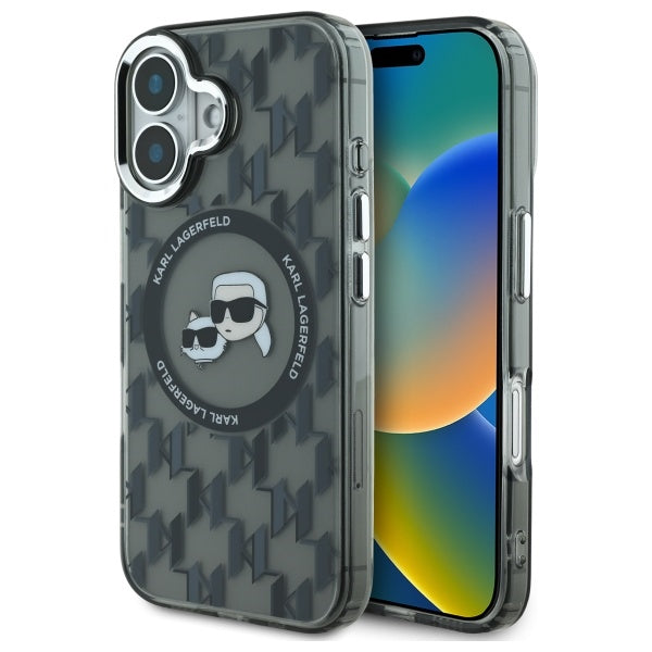 Futrola MagSafe za Apple iPhone 16, Karl Lagerfeld, IML Monogram Karl & Choupette's Heads, Crna