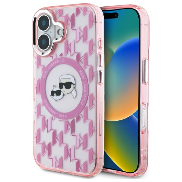 Futrola MagSafe za Apple iPhone 16, Karl Lagerfeld, IML Monogram Karl & Choupette's Heads, Roze