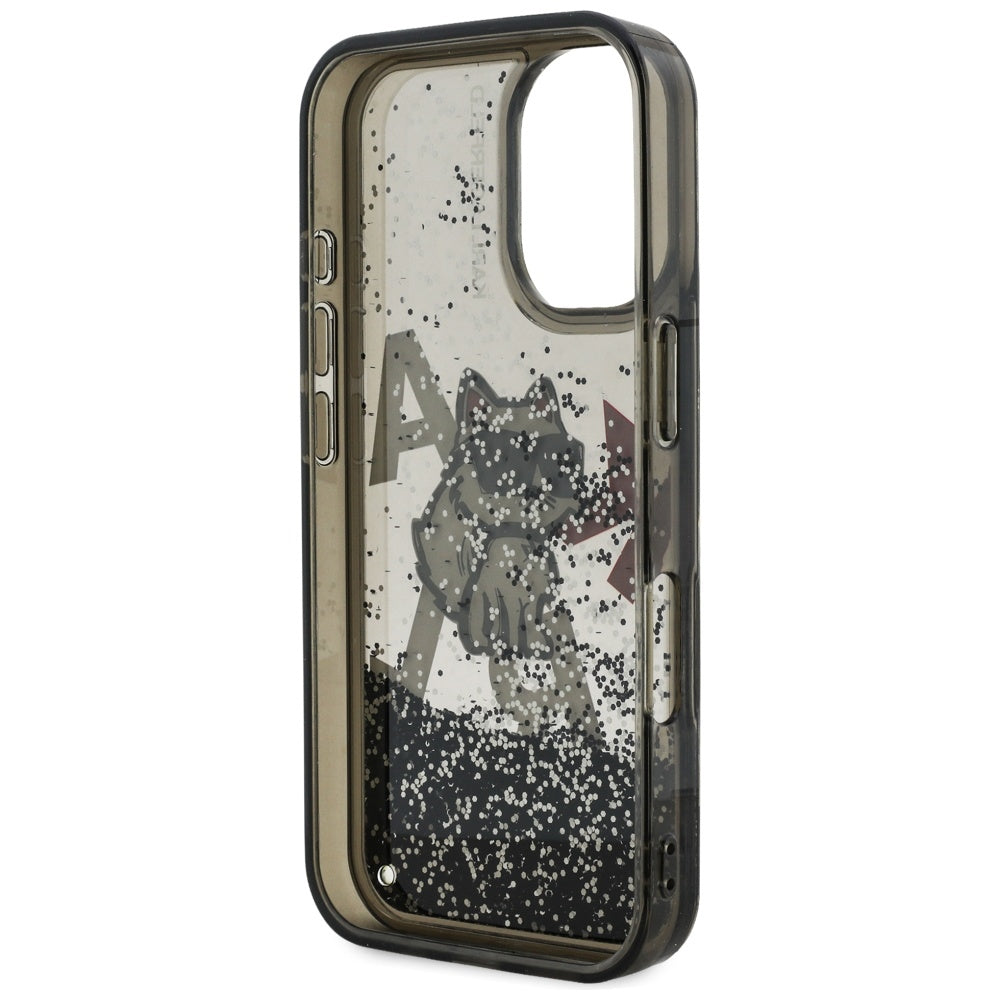Futrola MagSafe za Apple iPhone 16, Karl Lagerfeld, Liquid Glitter Choupette Logo, Crna