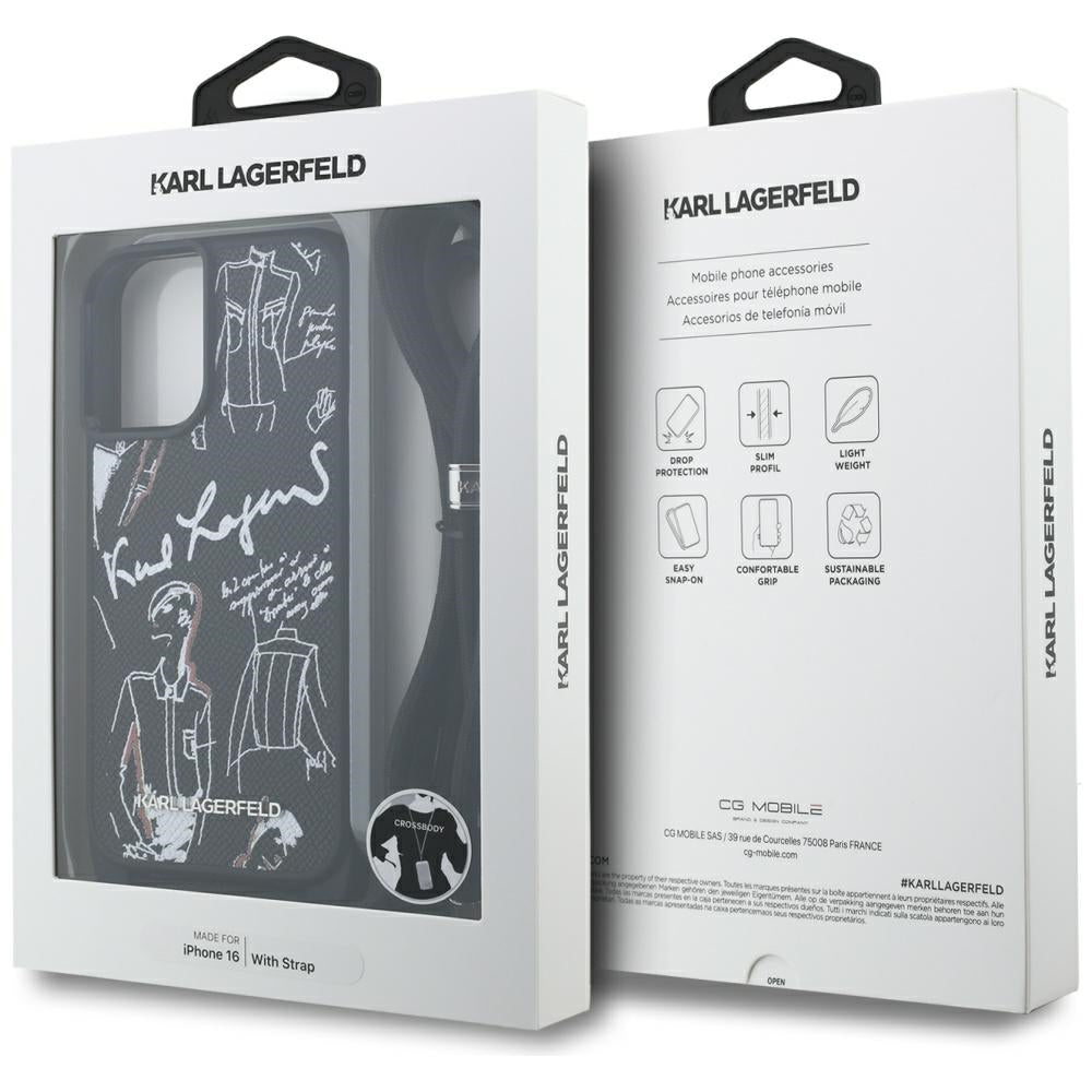Futrola MagSafe za Apple iPhone 16, Karl Lagerfeld, Saffiano Crossbody, Crna