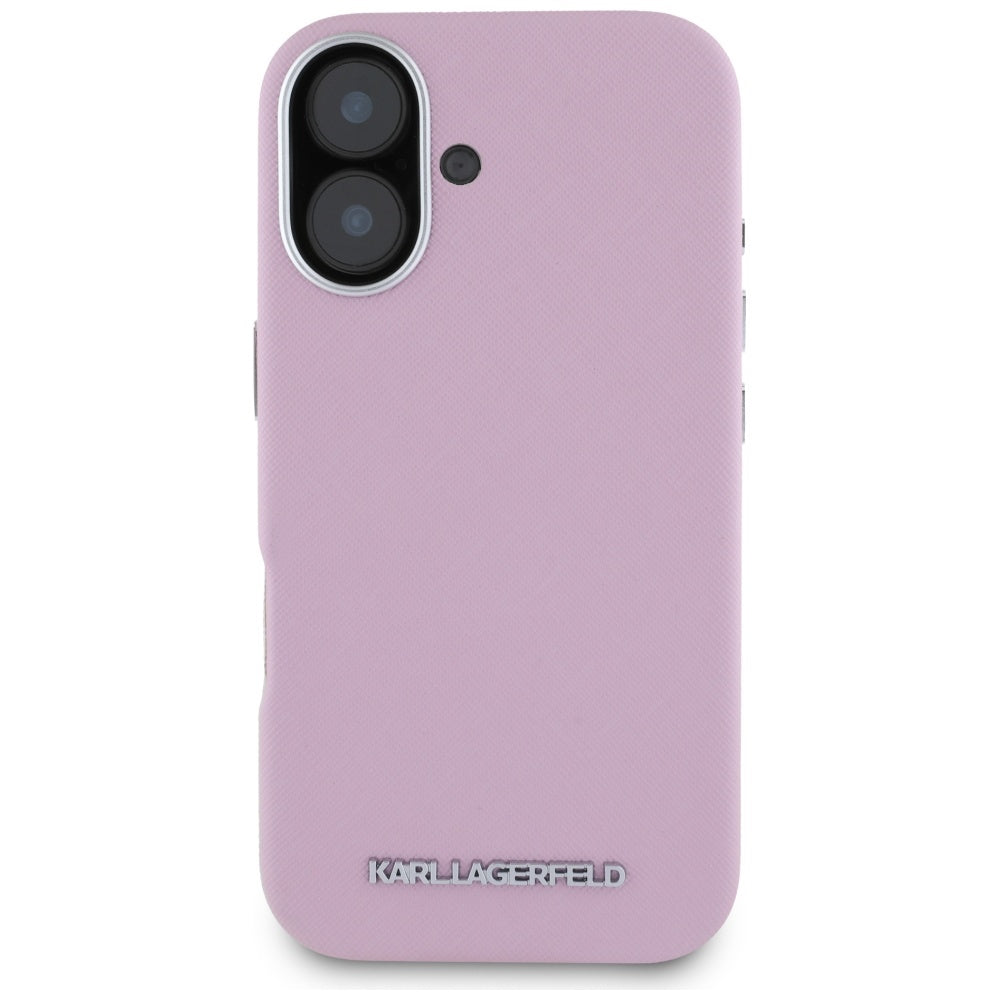 Futrola MagSafe za Apple iPhone 16, Karl Lagerfeld, Saffiano Full Wrapped Elongated Metal Logo, Roze