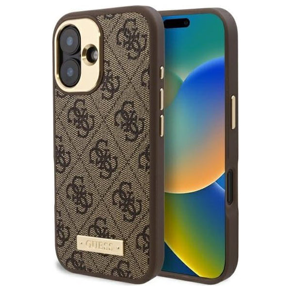 Futrola MagSafe za Apple iPhone 16 Plus, Guess, 4G Logo Plate, Braon
