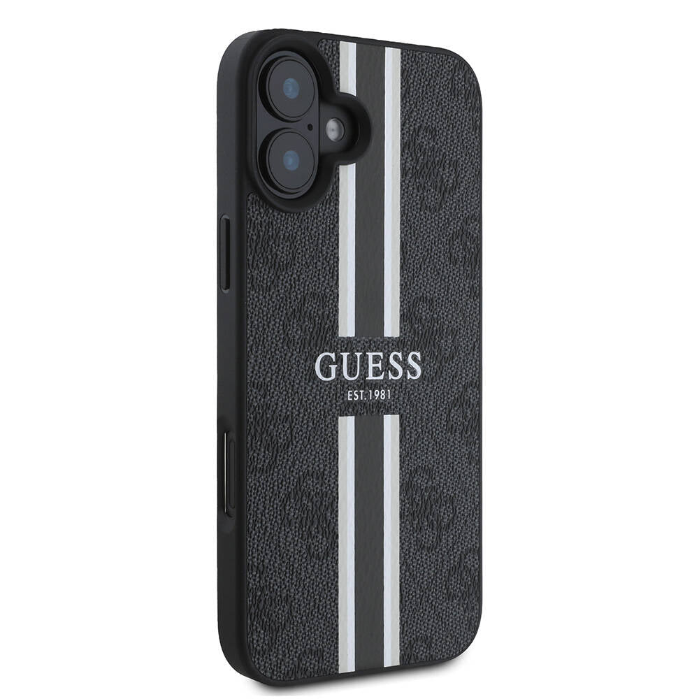 Futrola MagSafe za Apple iPhone 16 Plus, Guess, 4G Printed Stripes, Crna
