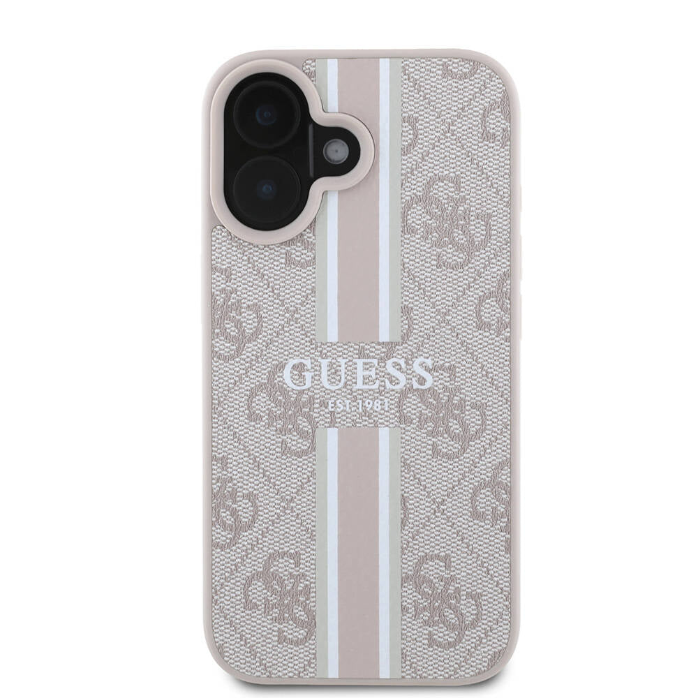 Futrola MagSafe za Apple iPhone 16 Plus, Guess, 4G Printed Stripes, Roze