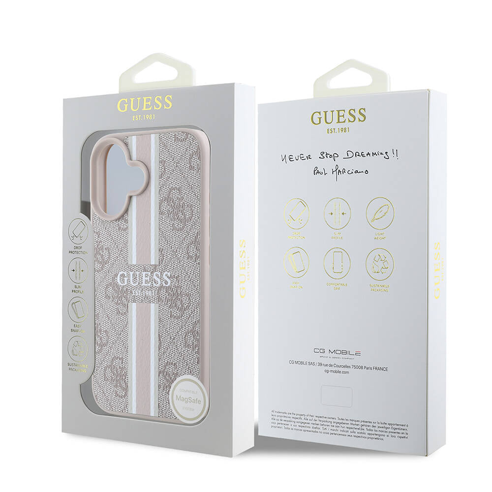 Futrola MagSafe za Apple iPhone 16 Plus, Guess, 4G Printed Stripes, Roze