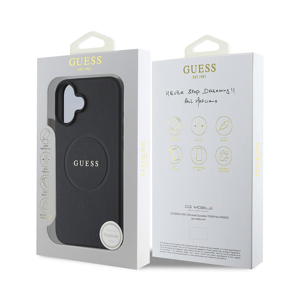 Futrola MagSafe za Apple iPhone 16 Plus, Guess, Grained Gold Ring, Crna