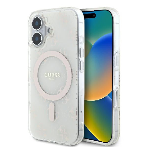 Husa MagSafe za Apple iPhone 16 Plus, Guess, IML 4G Background, Bela