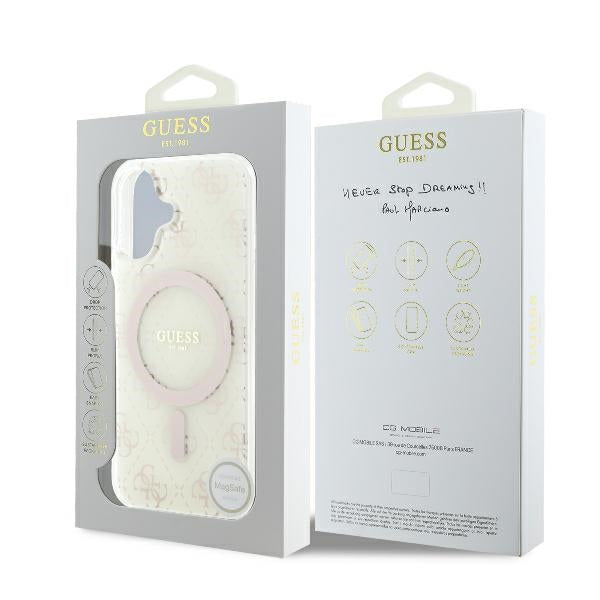 Husa MagSafe za Apple iPhone 16 Plus, Guess, IML 4G Background, Bela