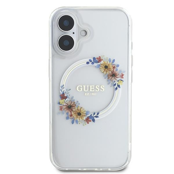 Futrola MagSafe za Apple iPhone 16 Plus, Guess, IML Flowers Wreath, Transparentna