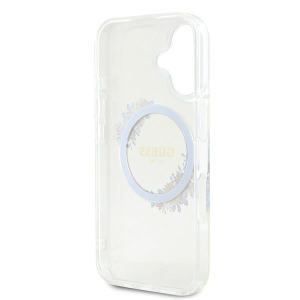 Futrola MagSafe za Apple iPhone 16 Plus, Guess, IML Flowers Wreath, Transparentna