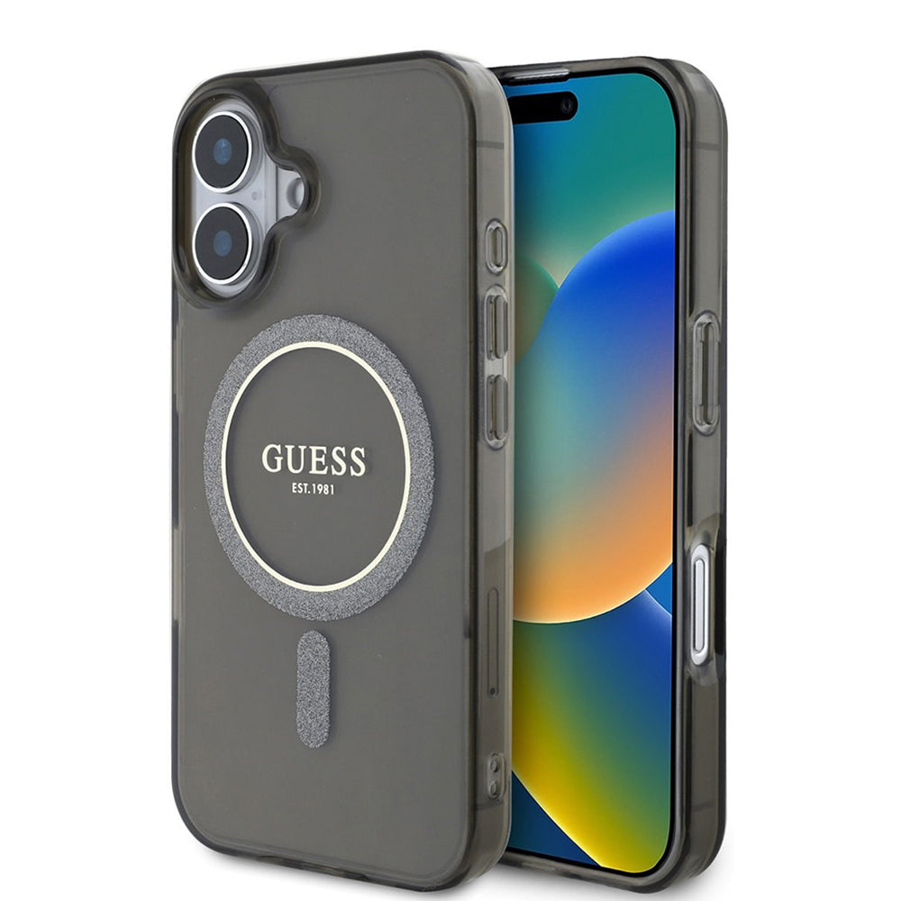 Futrola MagSafe za Apple iPhone 16 Plus, Guess, IML Glitter Circle, Crna