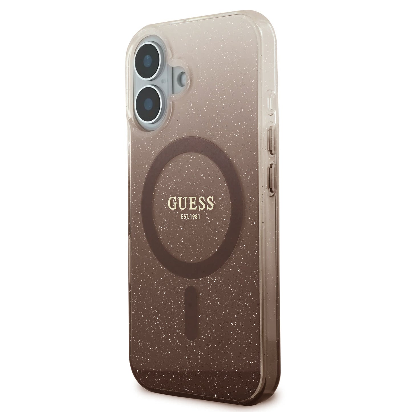 Husa MagSafe za Apple iPhone 16 Plus, Guess, IML Glitter Gradient, Braon